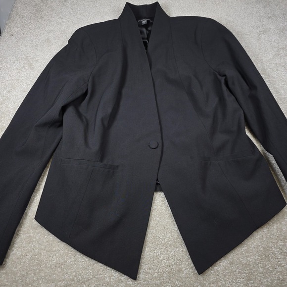 Eileen Fisher Blazer Womens 12 Black Stand Collar One-Button Classic Formal - Picture 2 of 8